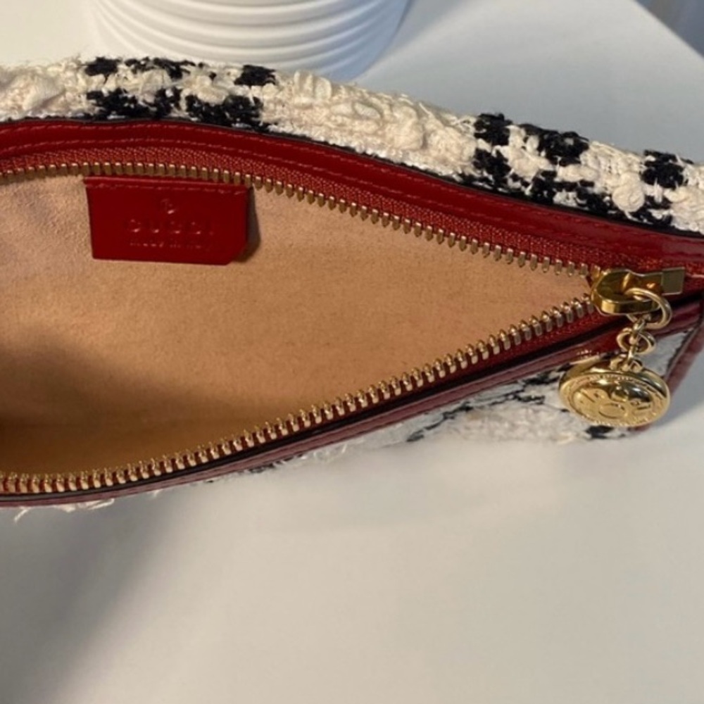 Gucci Tweed  Red and Cream Clutch with Gold Chain - Picture 12 of 13